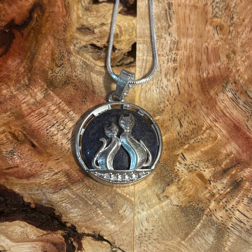 Silver Cat Pendant Necklace in Black - Unbranded